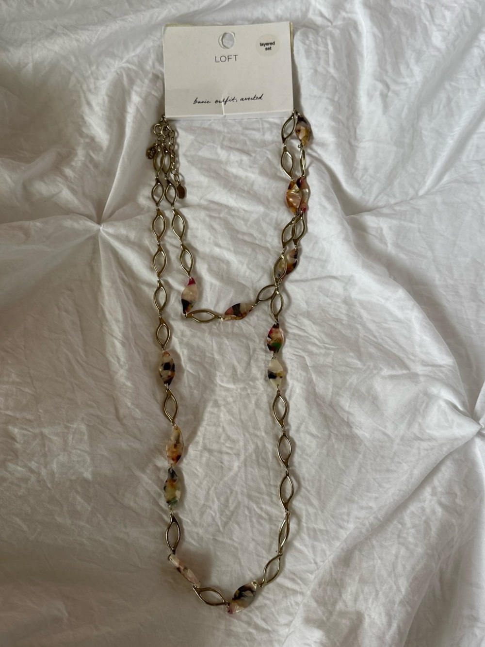 LOFT Gold-Tone Link Necklace with Multicolor Resin Beads